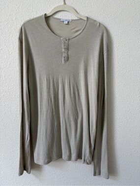 James Perse Cotton Linen Henley Neutral Gray Size 1 Small Coastal Minimalist